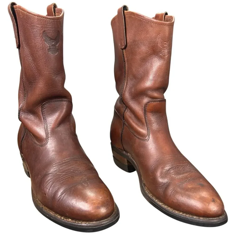 Vintage Unbranded Harley Davidson Brown Soft Toe Western Boots Size 9